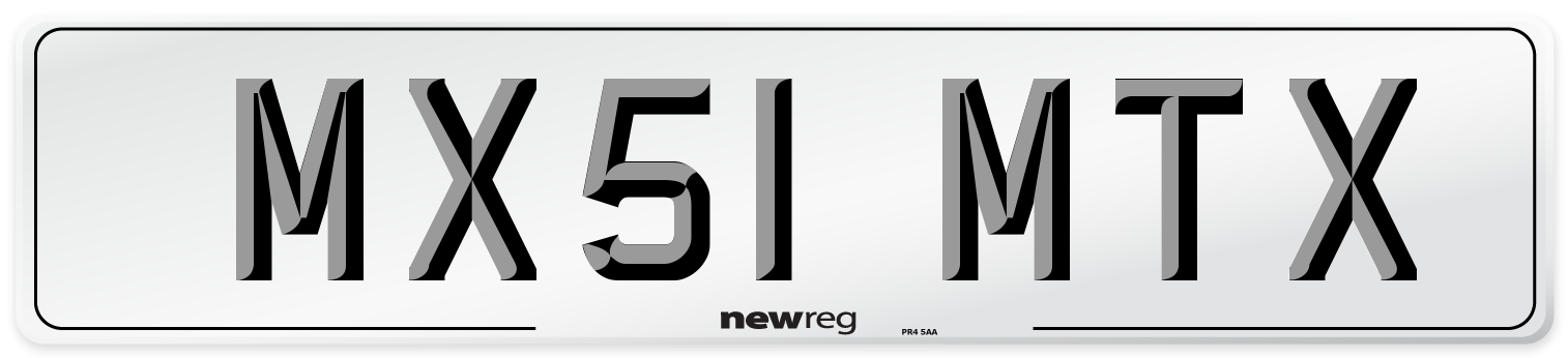 MX51 MTX Number Plate from New Reg